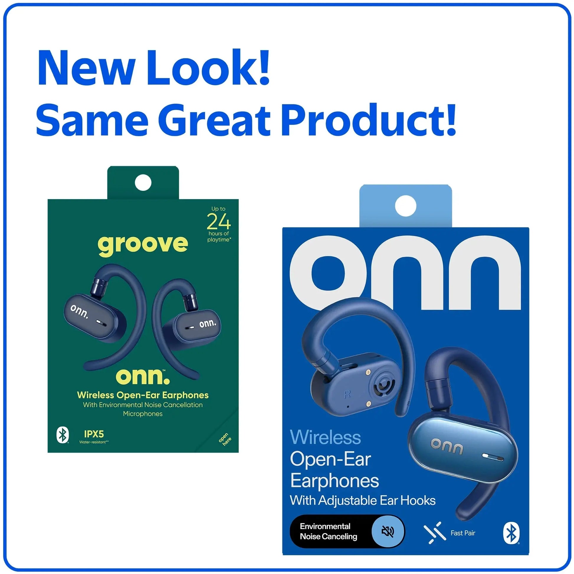 Wireless Open-Ear Earphones with Environmental Noise Canceling Microphones, Black