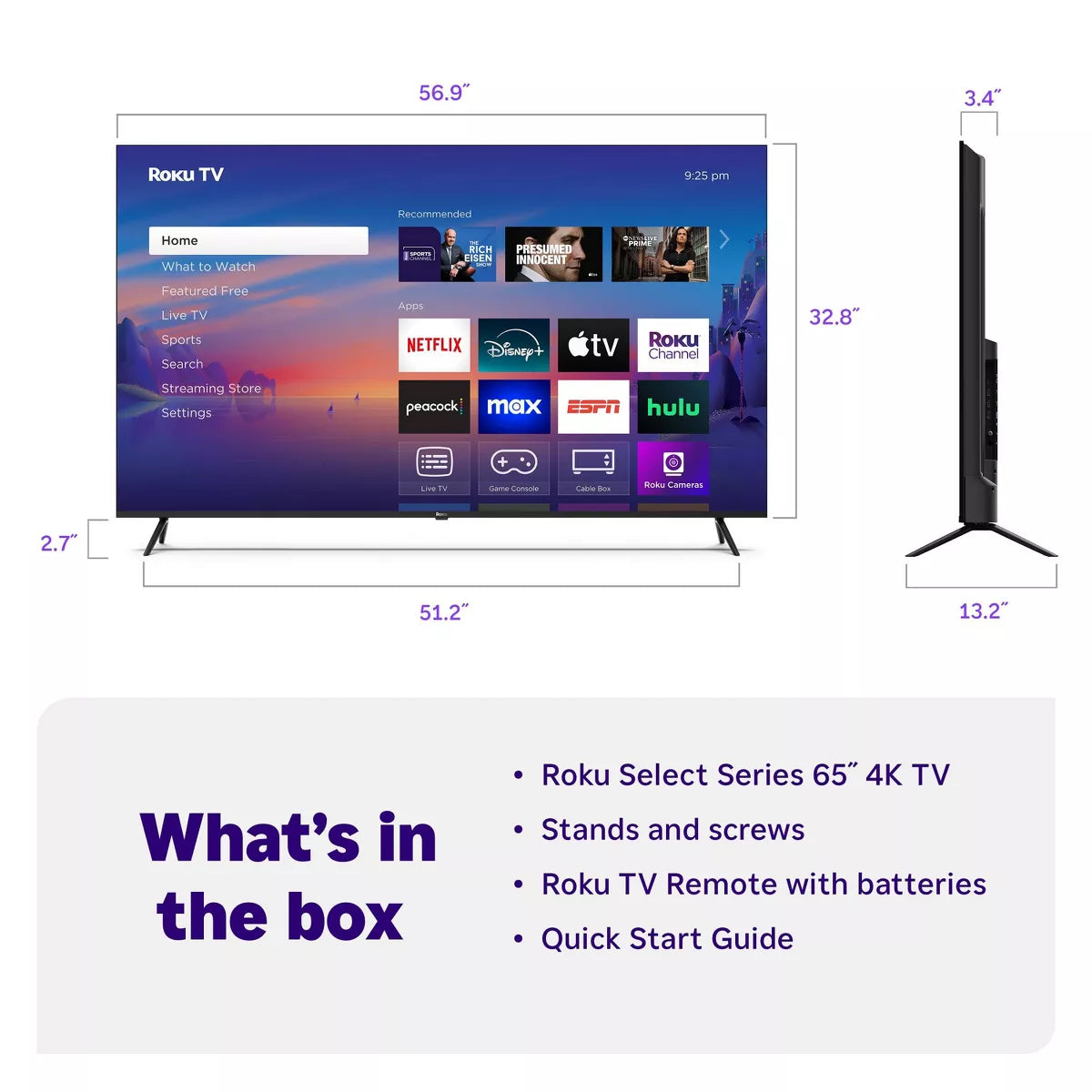 Roku 65" Select Series 4K HDR Smart Roku TV with Roku TV Remote