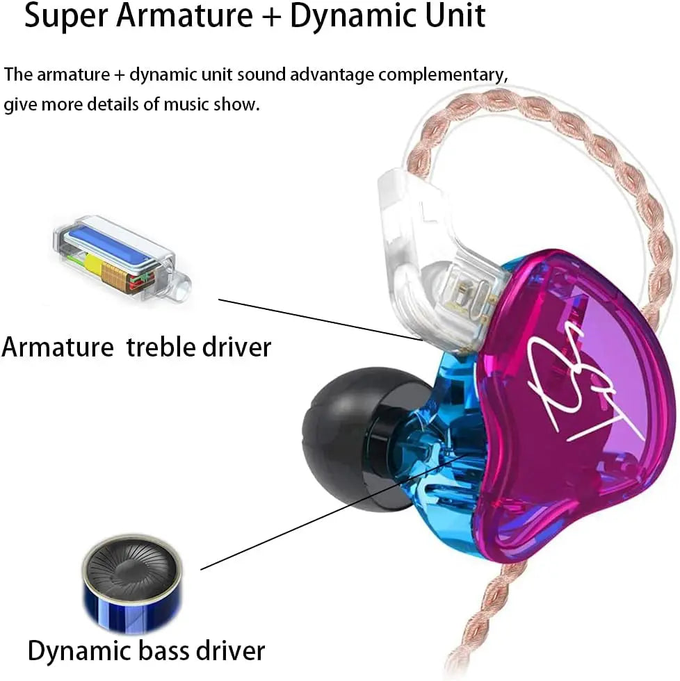 ZST 1BA 1DD in Ear Earphone Clear Hifi Monitor Earbuds Wired Sport Gaming Earphone for Musician Singer Audiophile