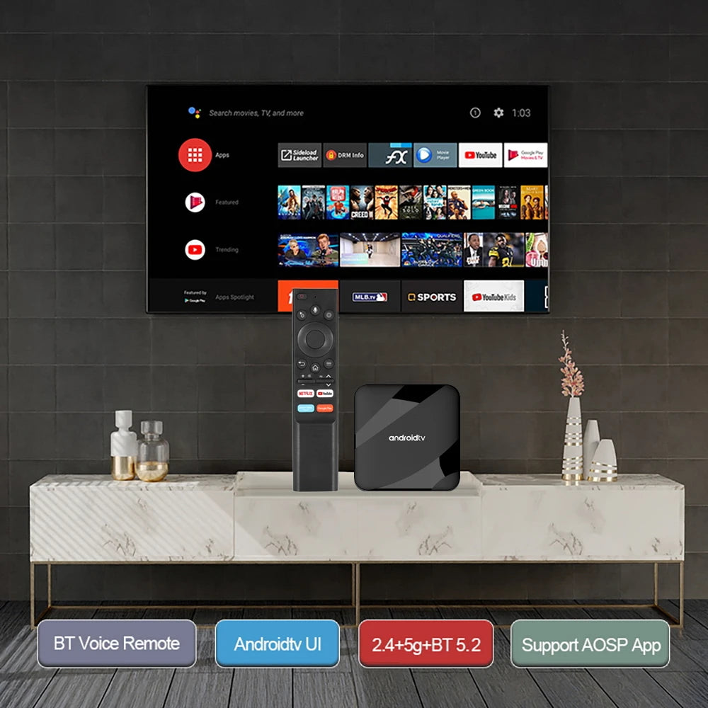 Smart TV Box 8K HD Android 14.0 Smart TV Box 2.4G 5G Dual Band Bluetooth 5.2 Wifi Video Media Player Home Theater TV Set-Top Box