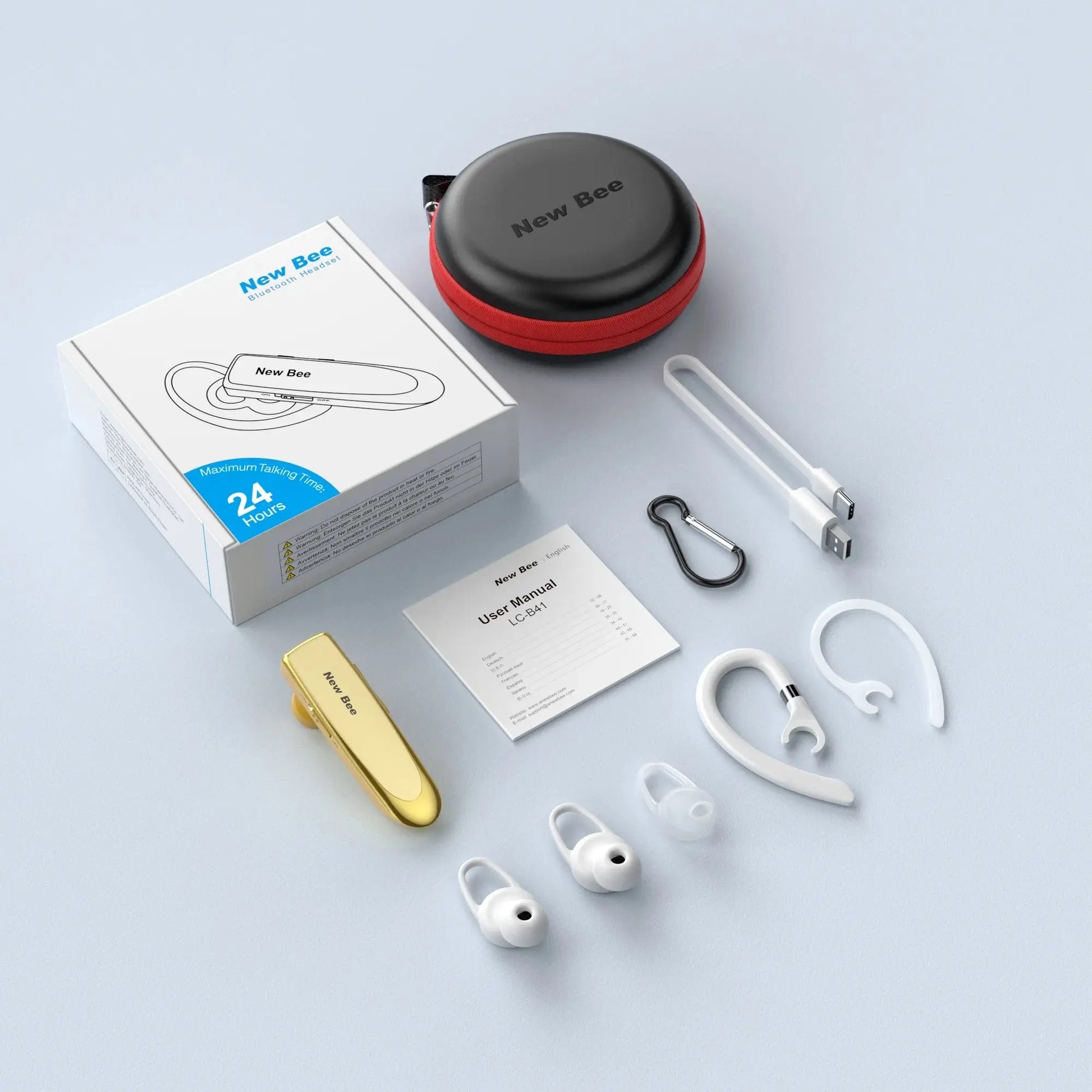 Bluetooth Headset 24Hrs Talk Time 60 Days Standby Wireless Earpiece with Microphone, Gold