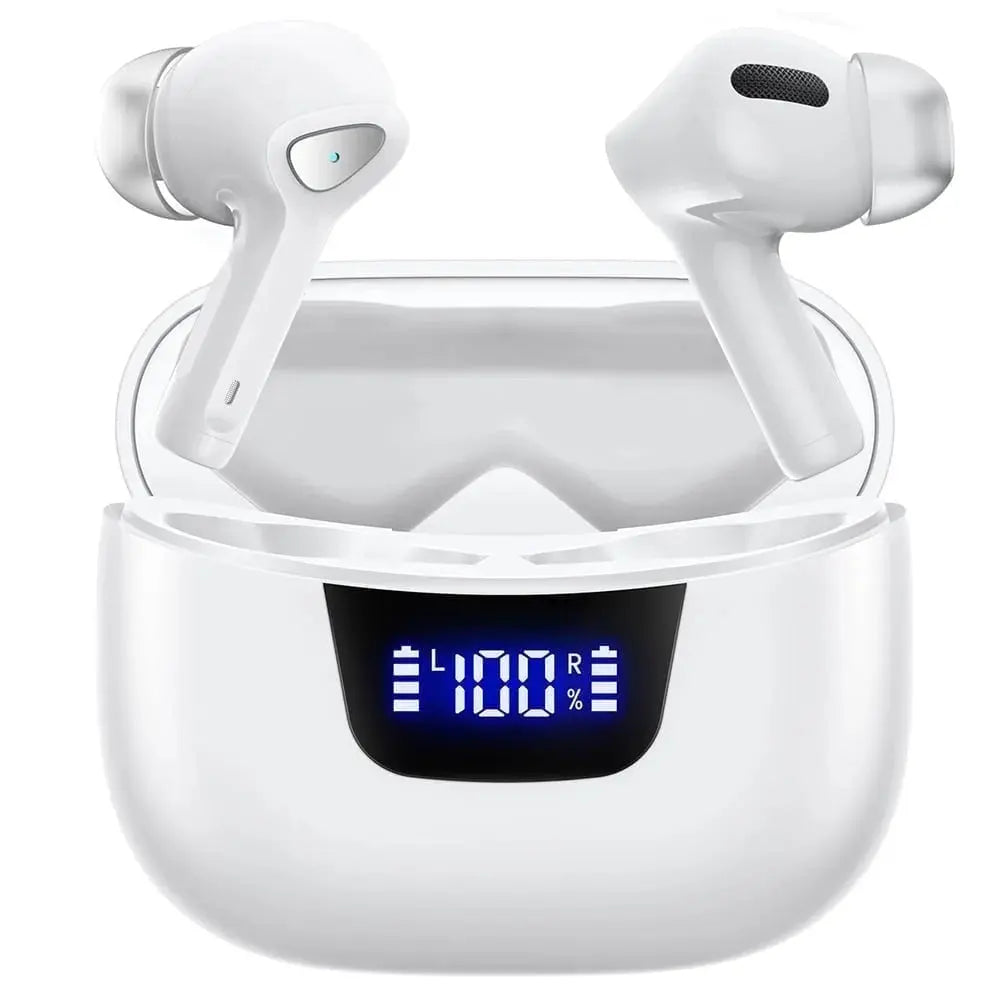 True Wireless Bluetooth Earbuds with Smart LED Display Charging Case , Bluetooth 5.0 Earbuds In-Ear TWS Stereo Headphones, IPX7 Waterproof in Ear Earphones, White